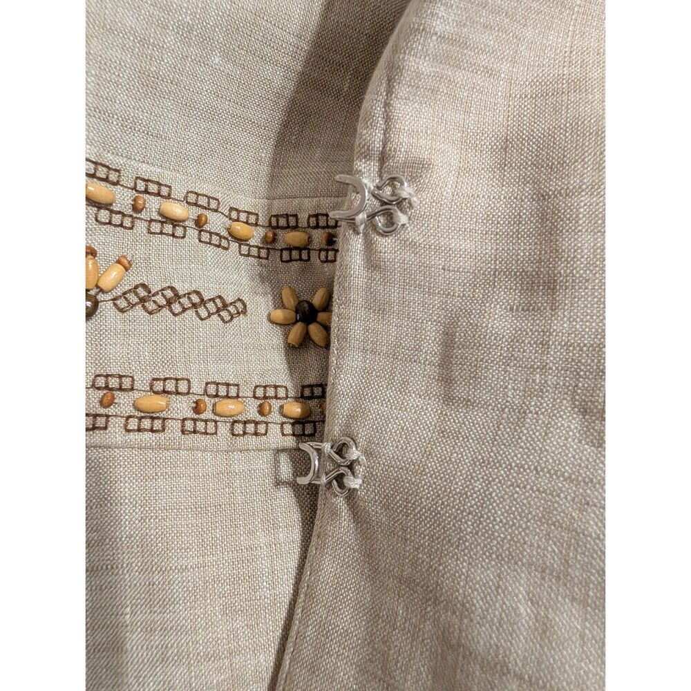 Vintage 90s Bloomingdale’s 100% Linen Beaded Blazer 18W Plus Tan Boho Coastal - Picture 8 of 9